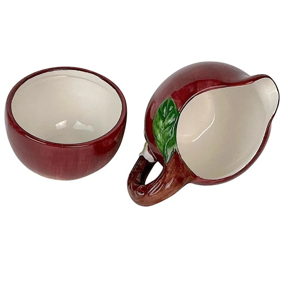 Vintage Hand Painted Apple Distinctive Design MR Ceramic Creamer Sugar Bowl Set